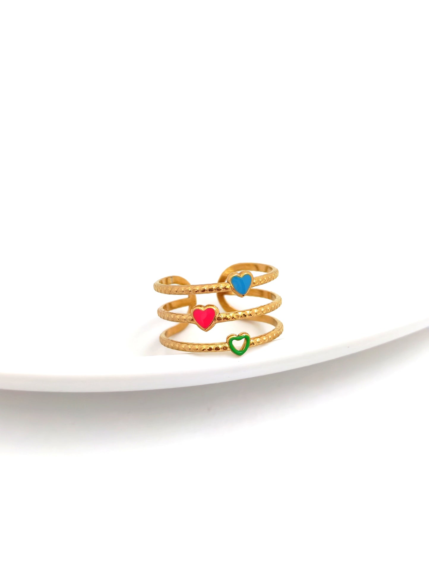 COLORFUL HEARTS STAINLESS RING