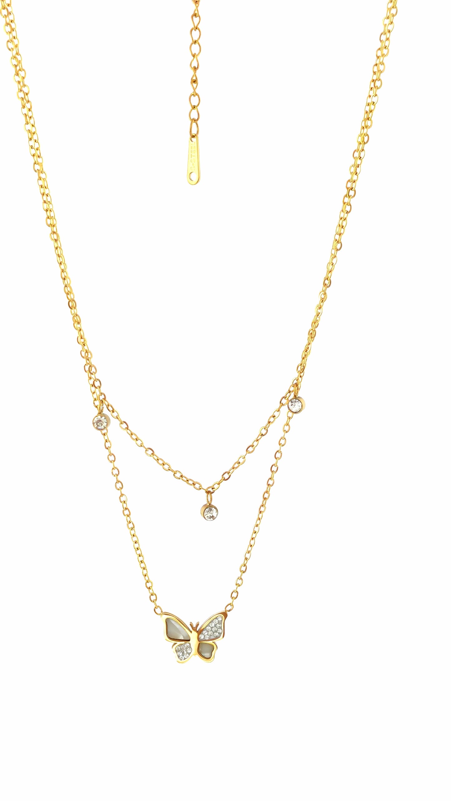 LAYERED BUTTERFLY STAINLESS NECKLACE