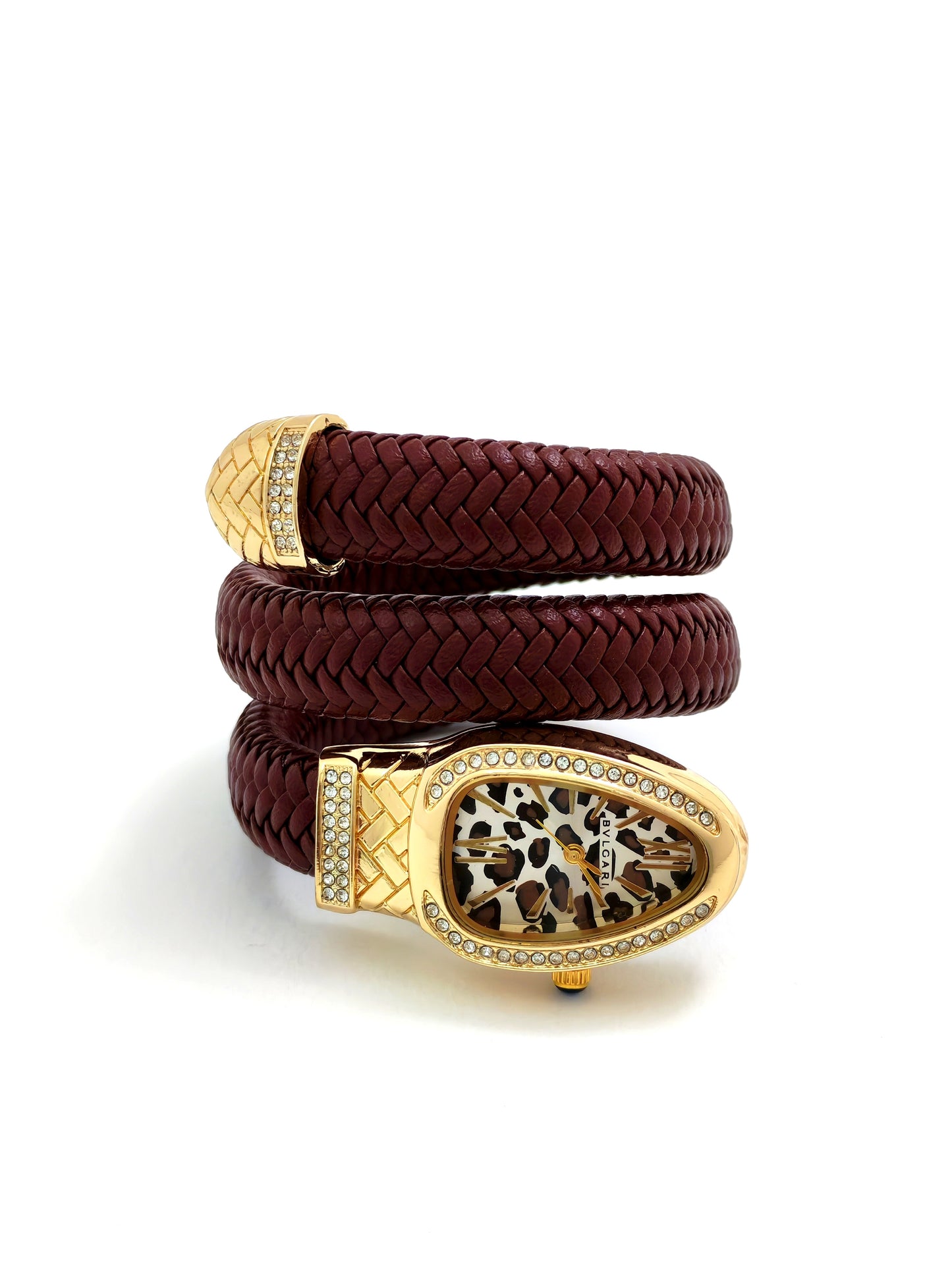 TRENDY BVLG SNAKE FASHION WATCH - BURGANDY LEATHER