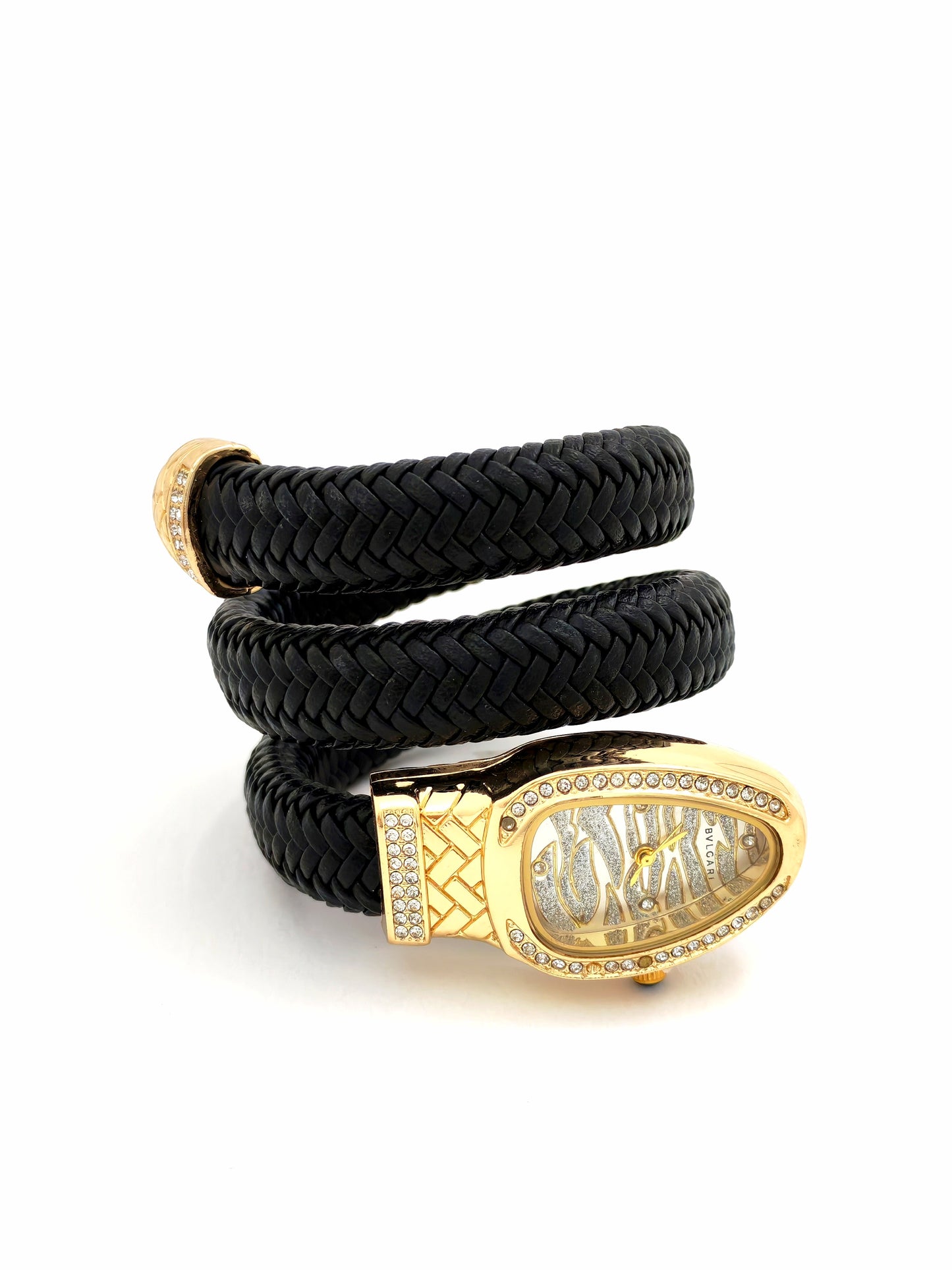 TRENDY BVLG SNAKE FASHION WATCH - BLACK LEATHER