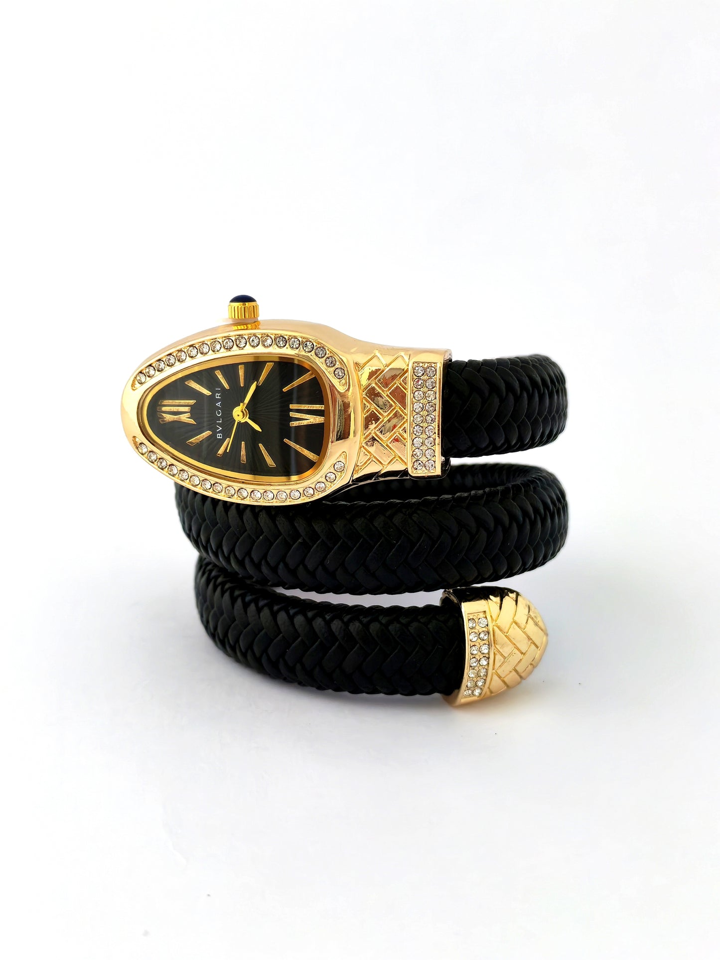 TRENDY BVLG SNAKE FASHION WATCH - BLACK LEATHER