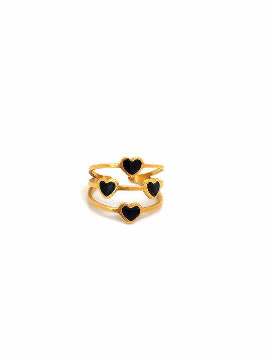 BLACK HEARTS STAINLESS RING