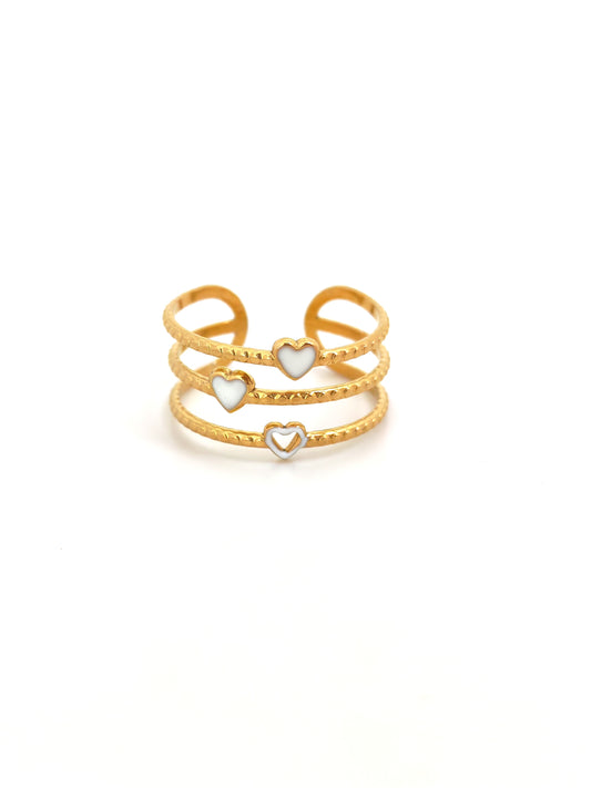 WHITE HEARTS STAINLESS RING