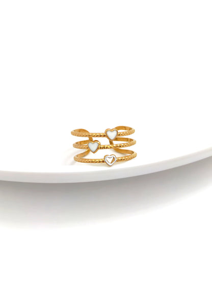 WHITE HEARTS STAINLESS RING