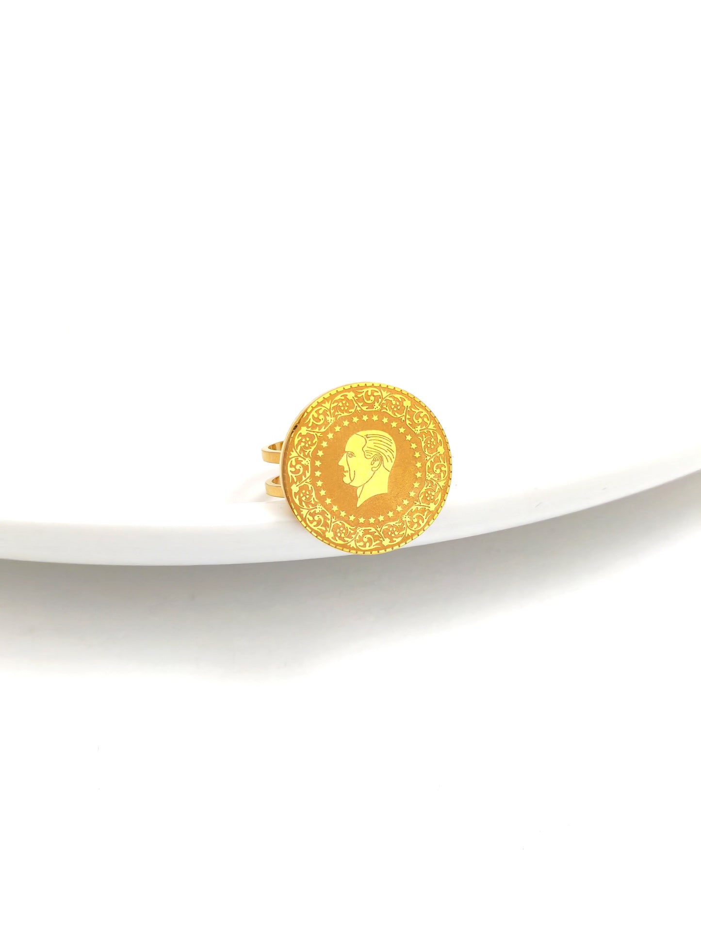 GOLDEN COIN STAINLESS STEEL RING