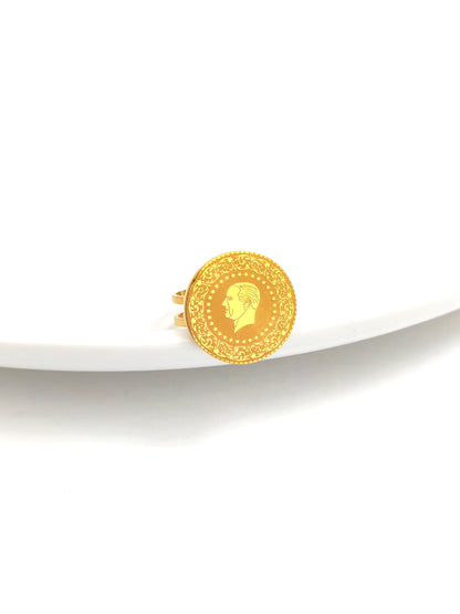 GOLDEN COIN STAINLESS STEEL RING