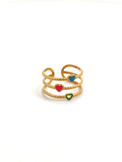 COLORFUL HEARTS STAINLESS RING