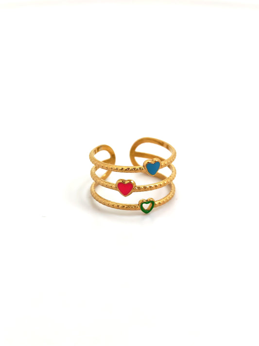 COLORFUL HEARTS STAINLESS RING
