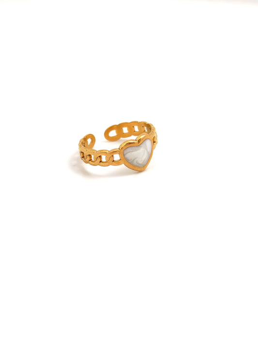 WHITE HEART STAINLESS STEEL RING