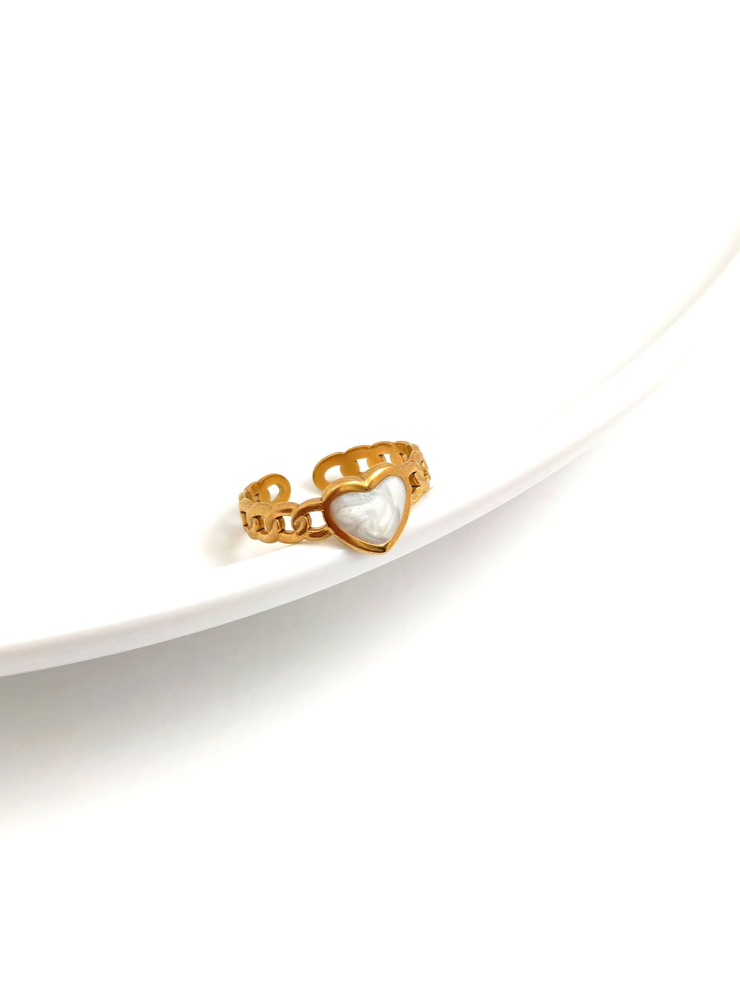 WHITE HEART STAINLESS STEEL RING