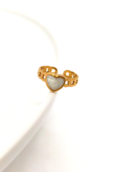 WHITE HEART STAINLESS STEEL RING
