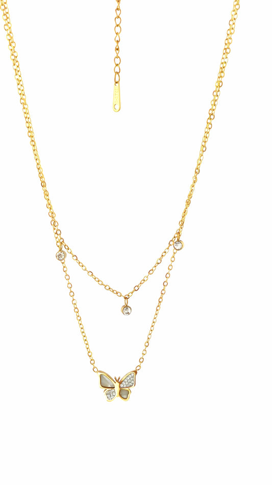 LAYERED BUTTERFLY STAINLESS NECKLACE