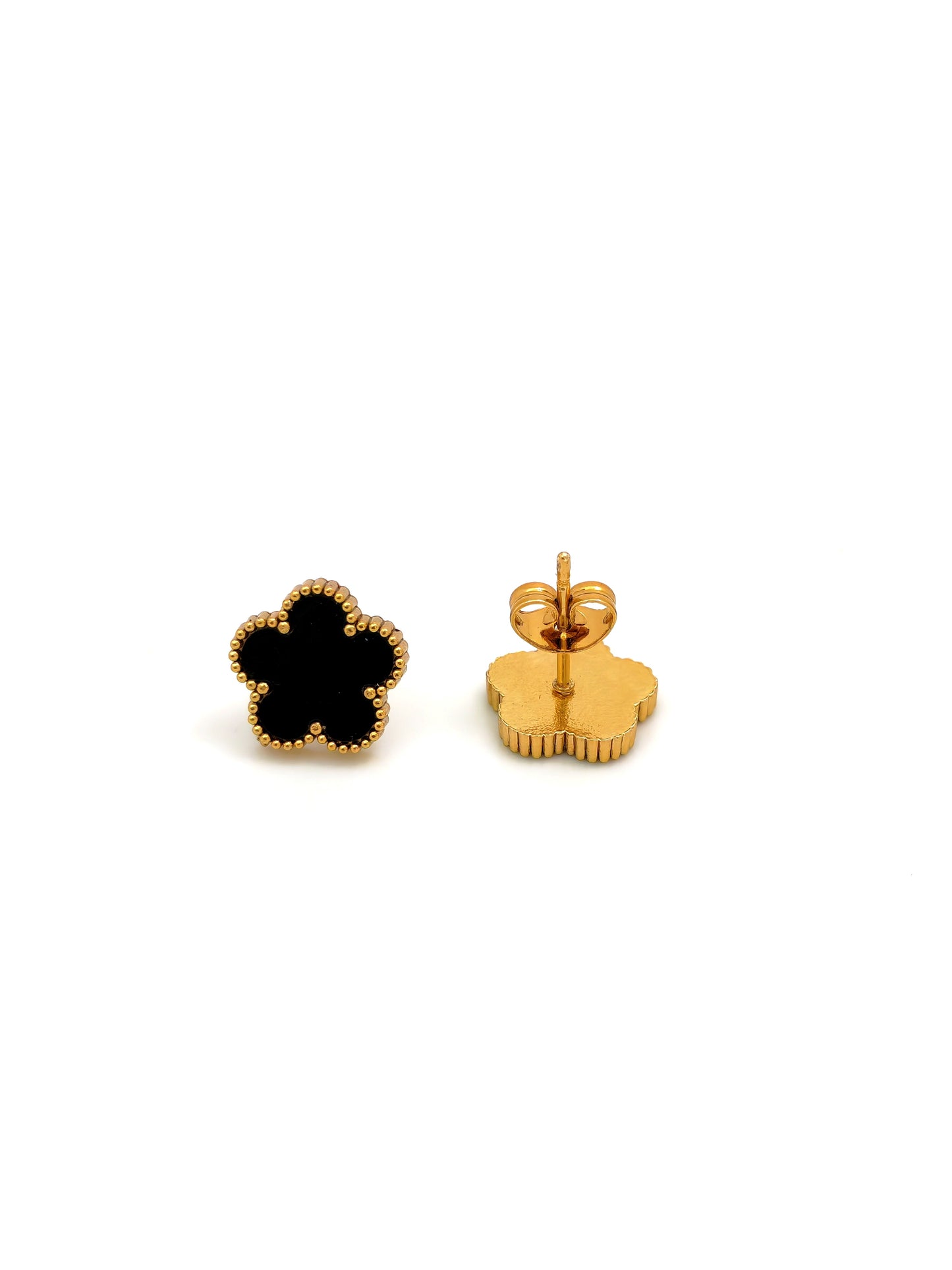 BLACK FLOWER STUD EARRING