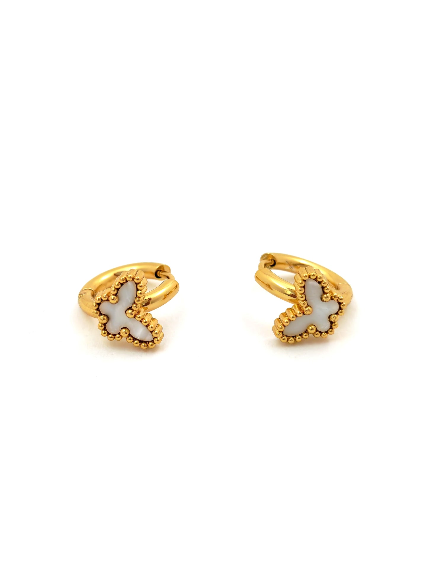 WHITE BUTTERFLY HOOP EARRING