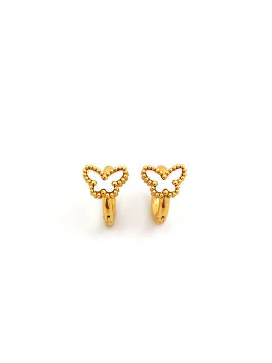 WHITE BUTTERFLY HOOP EARRING