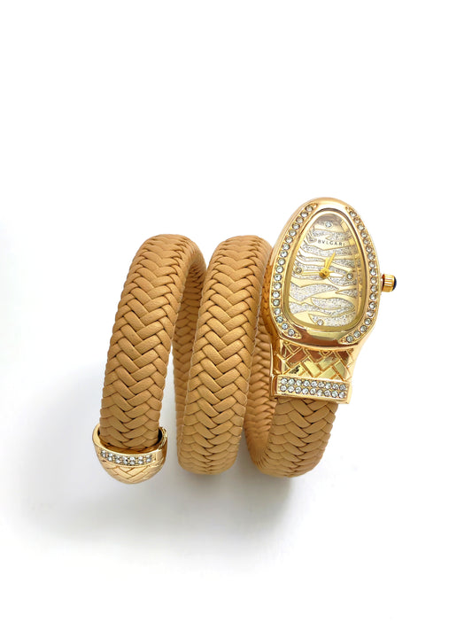 TRENDY BVLG SNAKE FASHION WATCH - HAVAN LEATHER