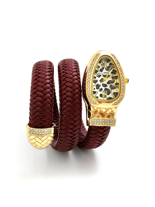 TRENDY BVLG SNAKE FASHION WATCH - BURGANDY LEATHER