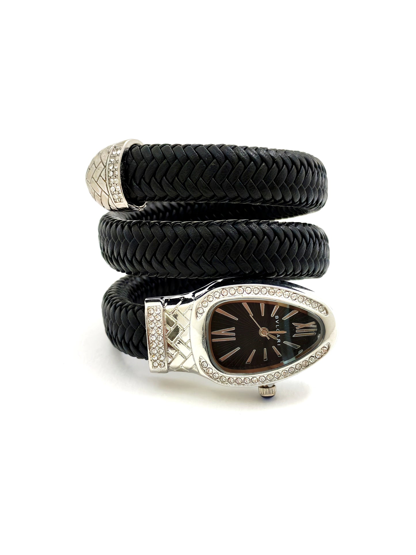 TRENDY BVLG SNAKE FASHION WATCH - BLACK LEATHER