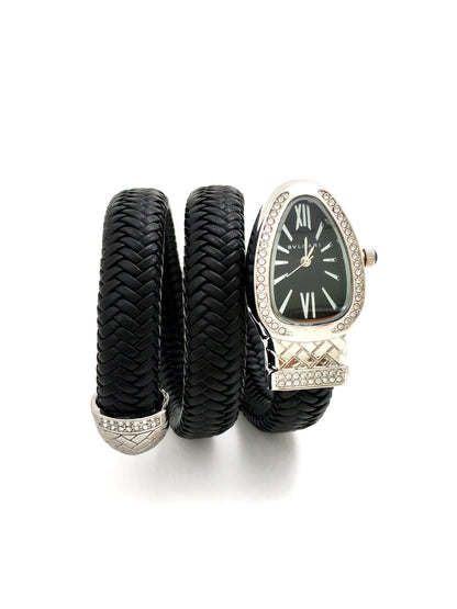 TRENDY BVLG SNAKE FASHION WATCH - BLACK LEATHER