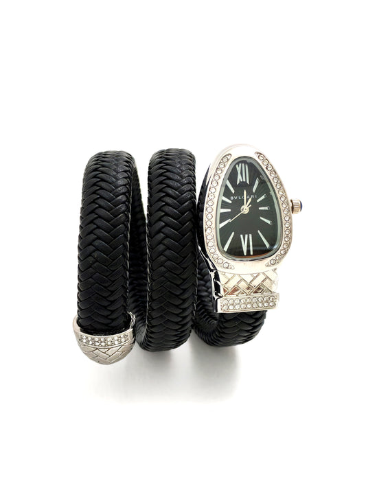 TRENDY BVLG SNAKE FASHION WATCH - BLACK LEATHER