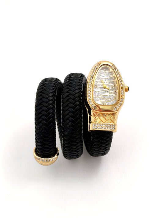 TRENDY BVLG SNAKE FASHION WATCH - BLACK LEATHER