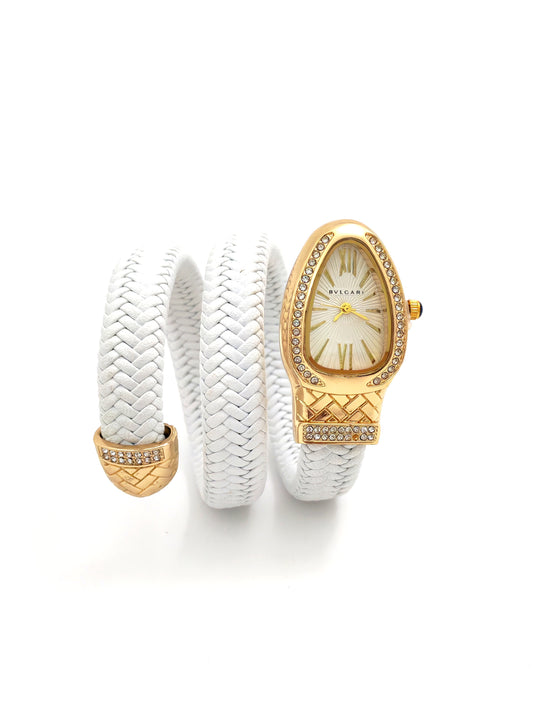 TRENDY BVLG SNAKE FASHION WATCH - WHITE LEATHER
