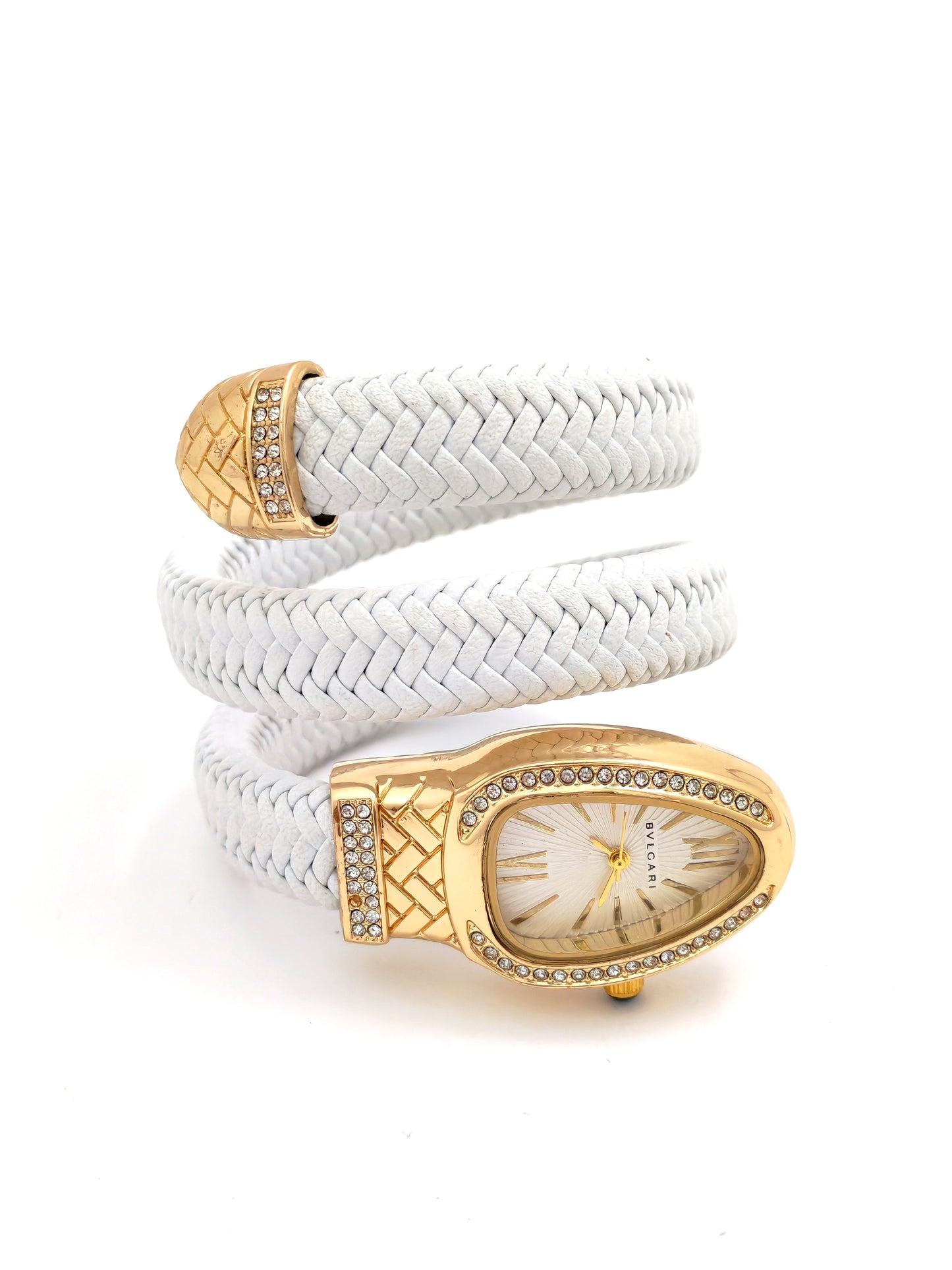 TRENDY BVLG SNAKE FASHION WATCH - WHITE LEATHER