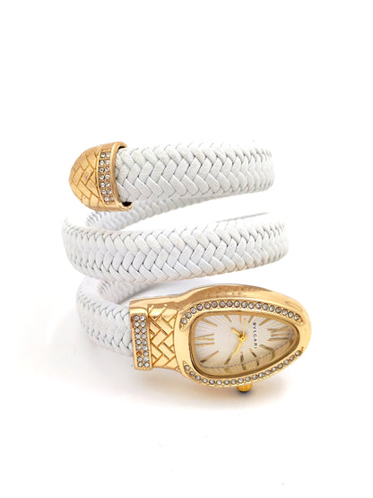 TRENDY BVLG SNAKE FASHION WATCH - WHITE LEATHER