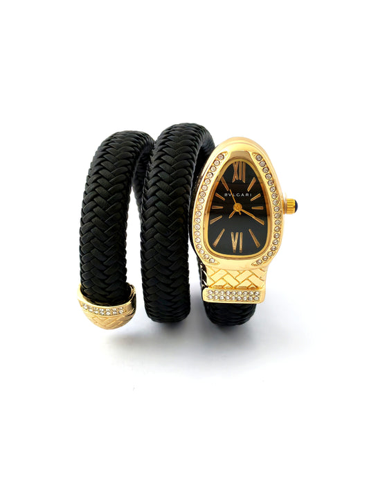 TRENDY BVLG SNAKE FASHION WATCH - BLACK LEATHER