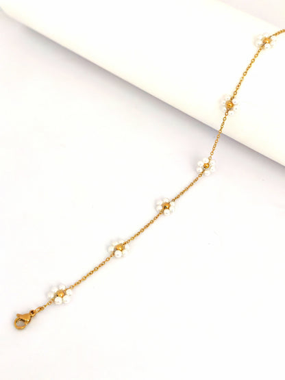 WHITE FLOWER STAINLESS ANKLET